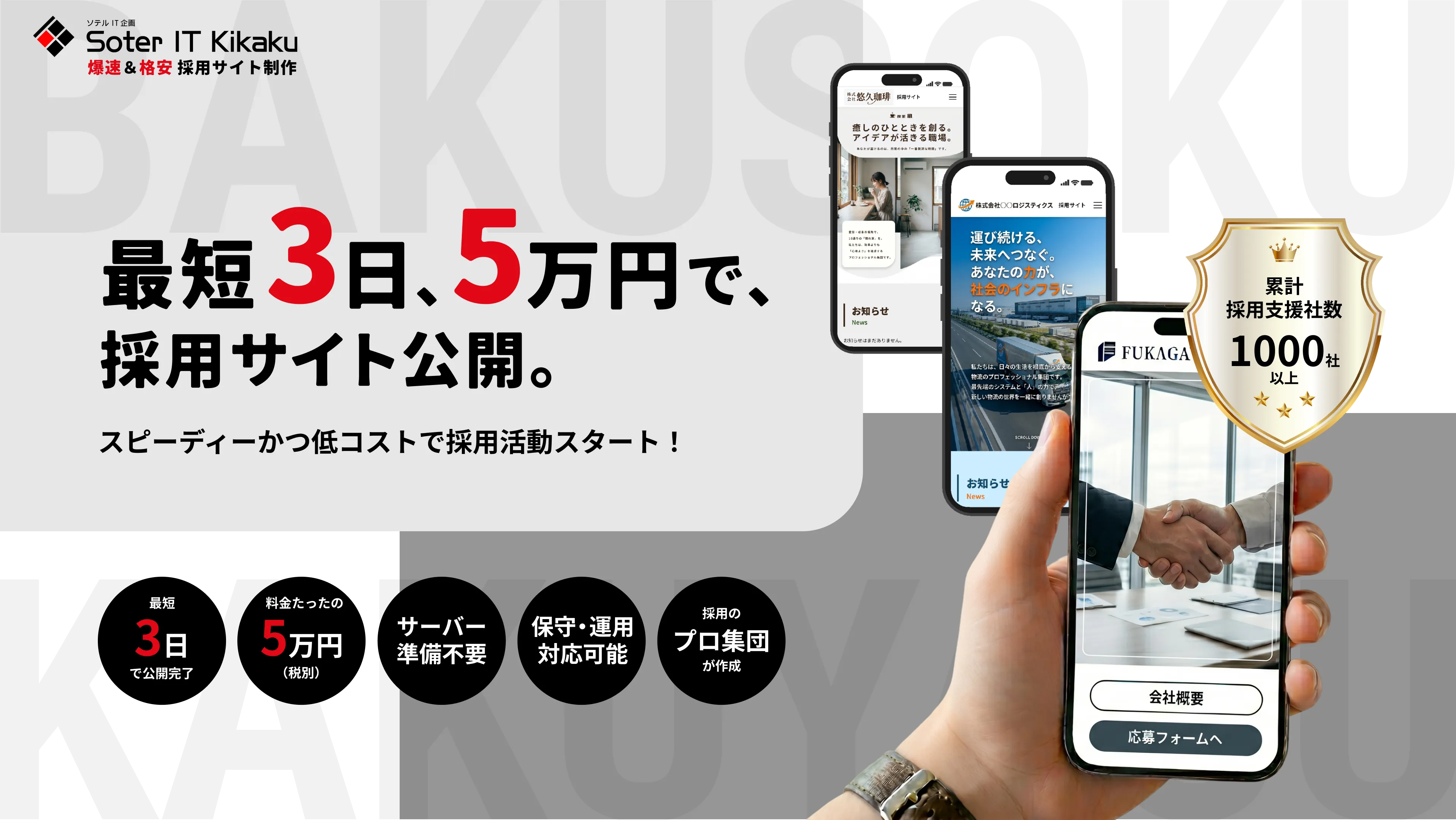 爆速＆格安 採用サイト制作